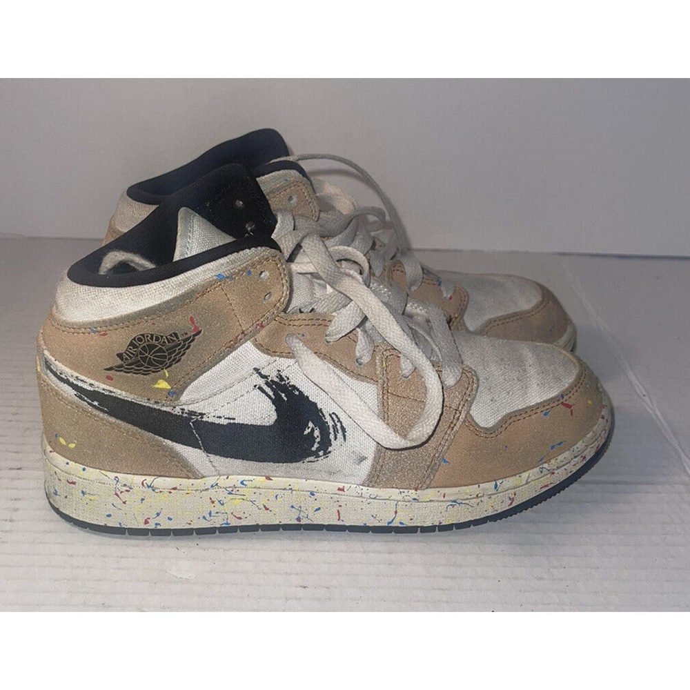 Nike Air Jordan 1 Mid 5Y Brushstroke Youth Kids Paint Shoe SE DA8006-100